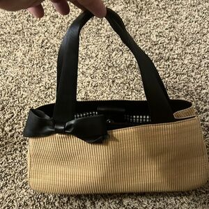 Preston & York Straw Top Handle Bag with Black Bow | Coastal Chic